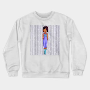 Cute brown girl wearing turquoise boots and a purple outfit with a turquoise heart. Crewneck Sweatshirt